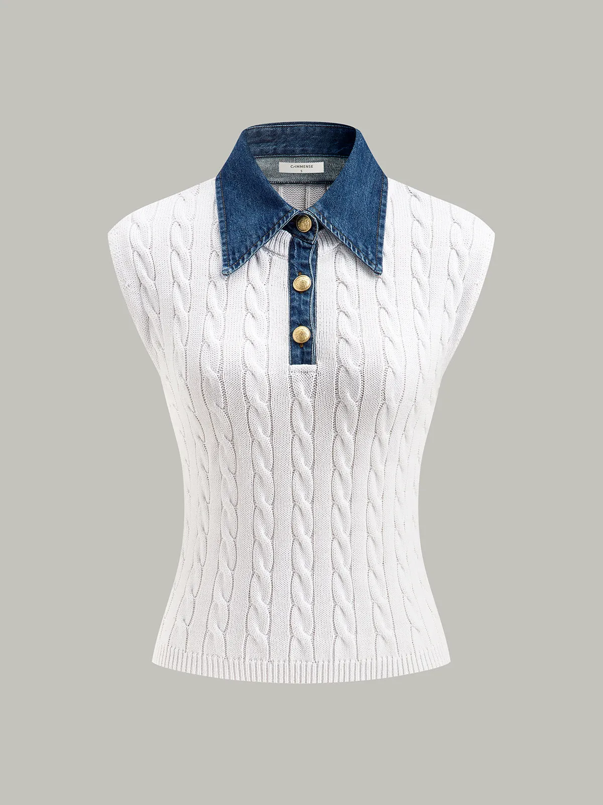 Cotton Denim Collar Knit Top sold by COMMENSE