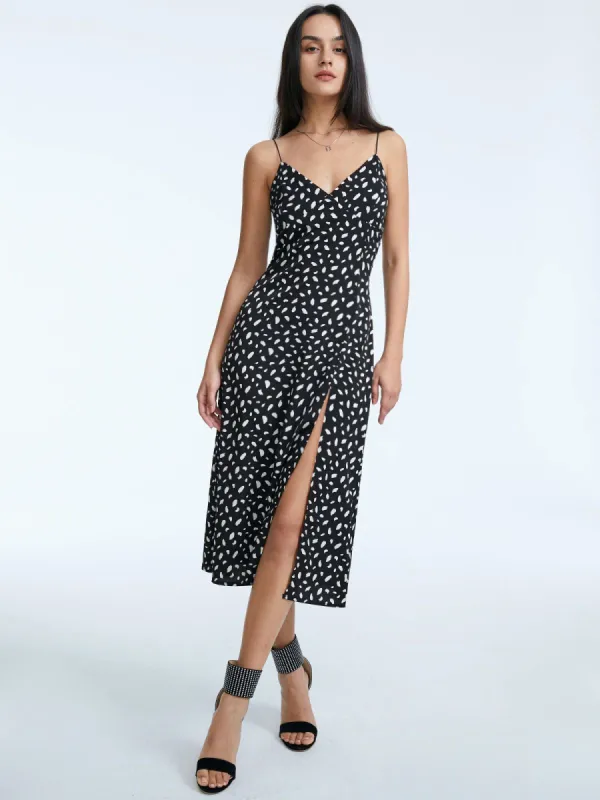 Sweetheart Contrast Print Slit Strap Midi Dress sold by COMMENSE