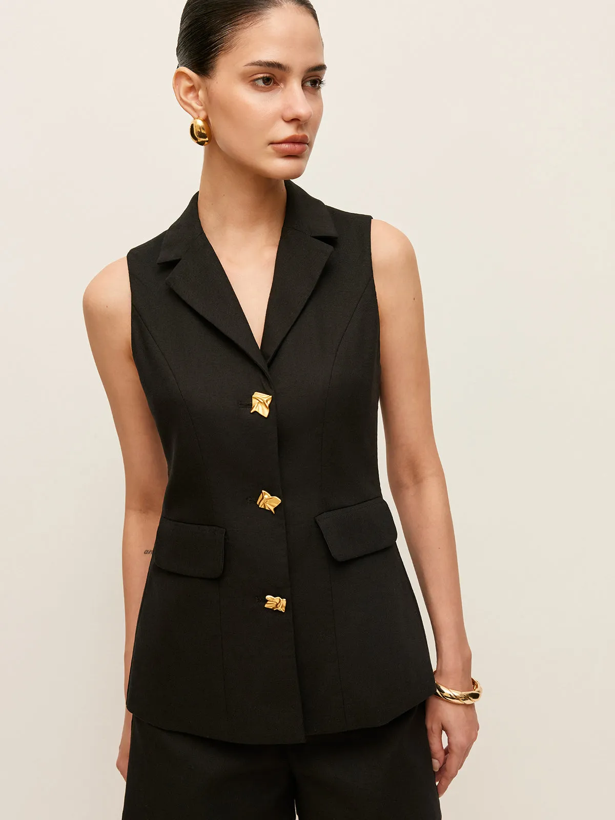 Cotton & Linen Button Detail Pockets Vest sold by COMMENSE product image thumbnail 3