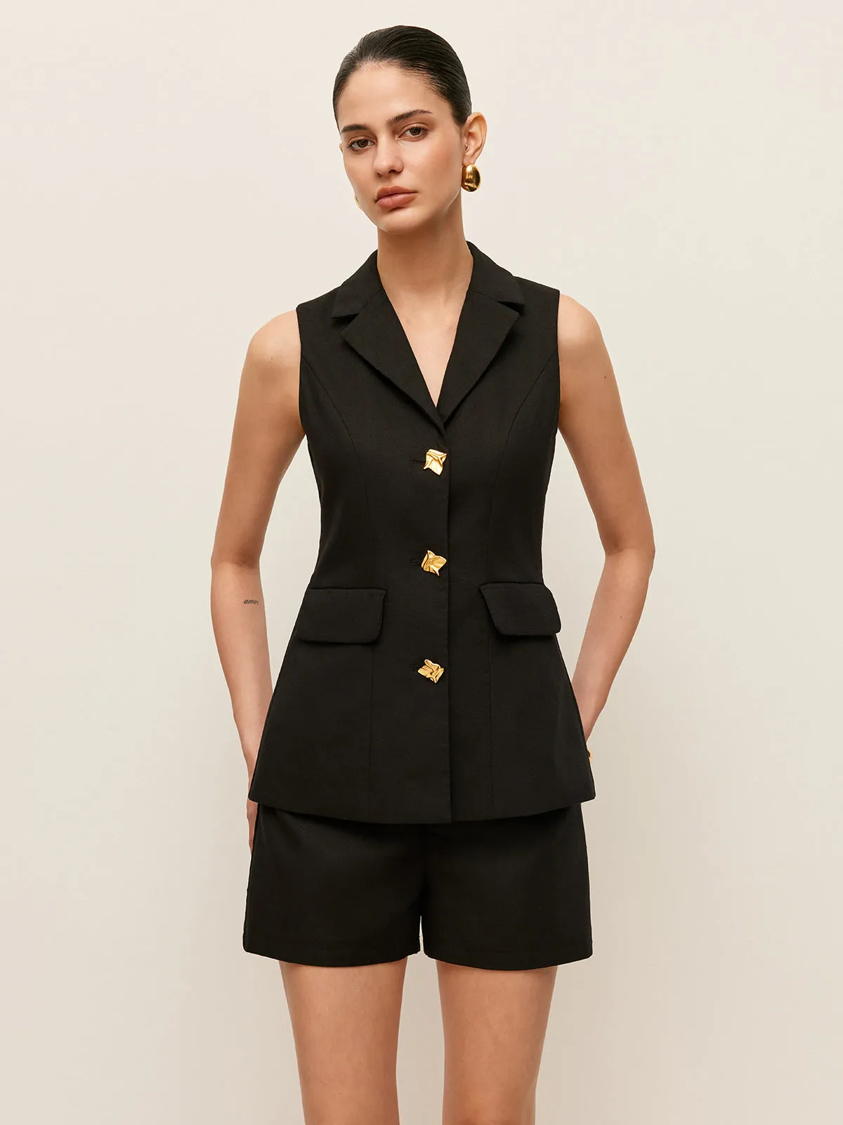 Cotton & Linen Button Detail Pockets Vest sold by COMMENSE