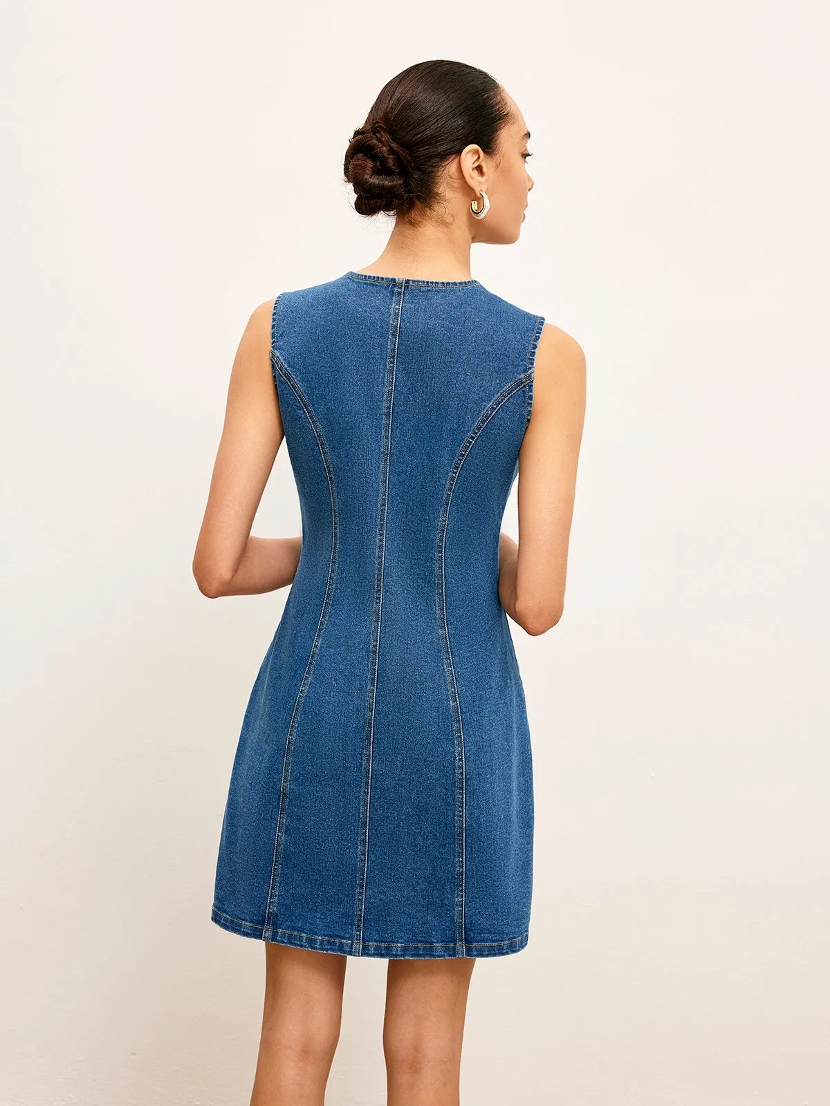 Button Detail Pockets Denim Dress sold by COMMENSE product image thumbnail 4