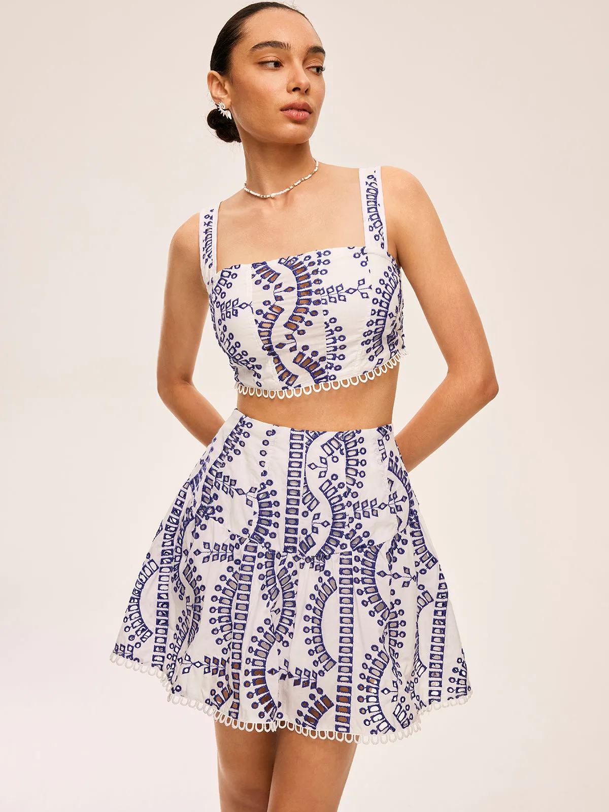 Embroidered Lace Trim Skirt Set sold by COMMENSE