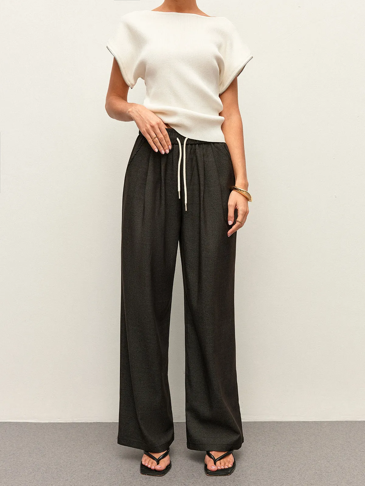 High-Waist Pocket Detail Drawstring Pants sold by COMMENSE product image thumbnail 3