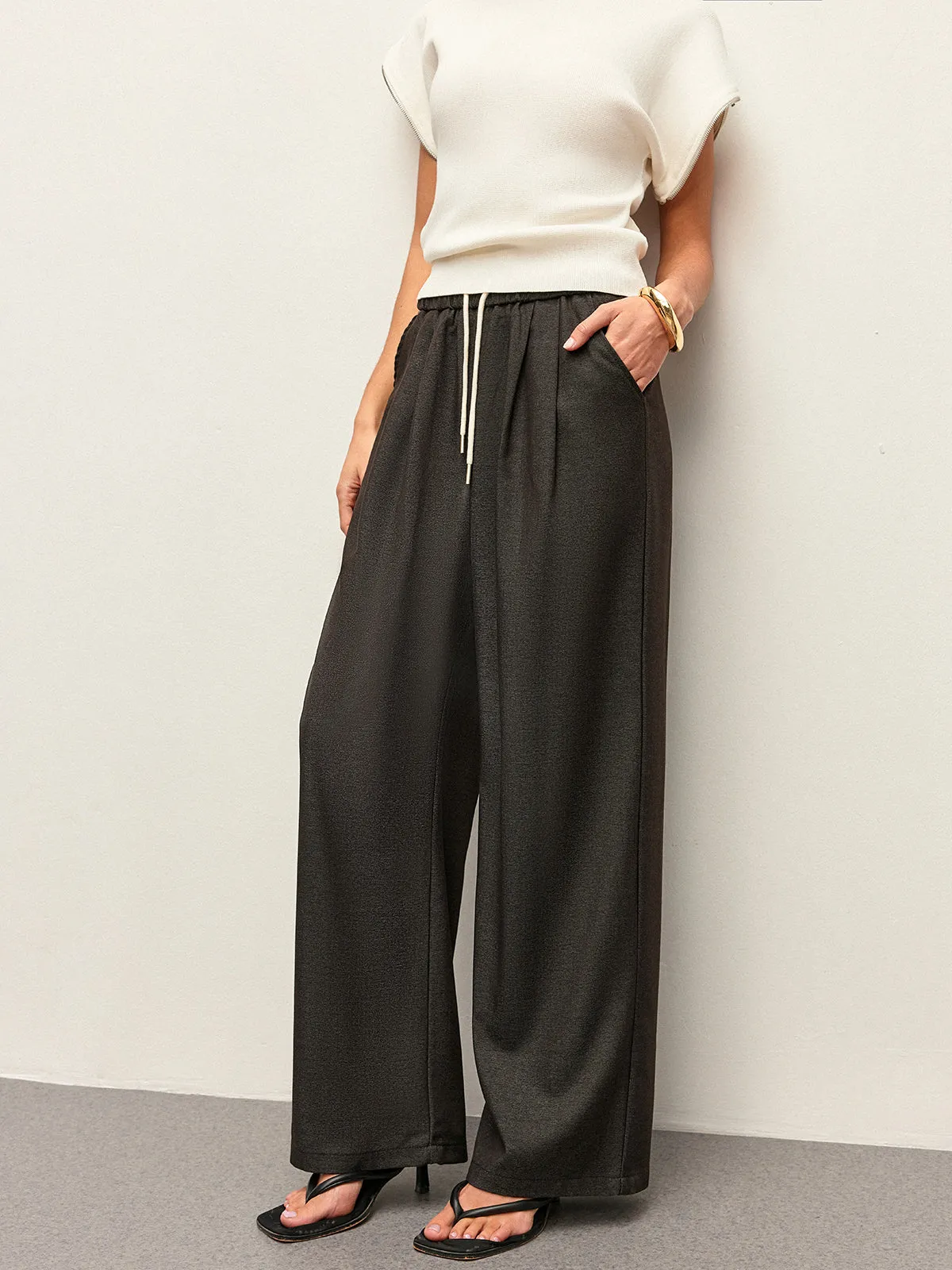 High-Waist Pocket Detail Drawstring Pants sold by COMMENSE