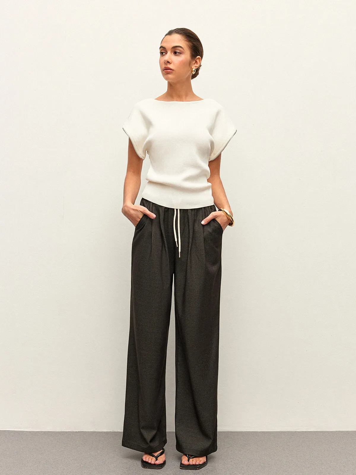 High-Waist Pocket Detail Drawstring Pants sold by COMMENSE product image thumbnail 2