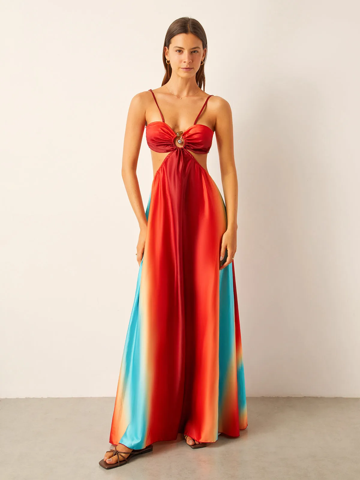 Satin Cut-Out Waist Gradient Dress sold by COMMENSE product image thumbnail 5