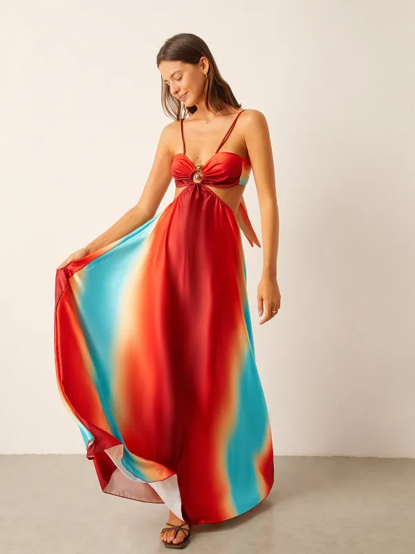 Satin Cut-Out Waist Gradient Dress sold by COMMENSE