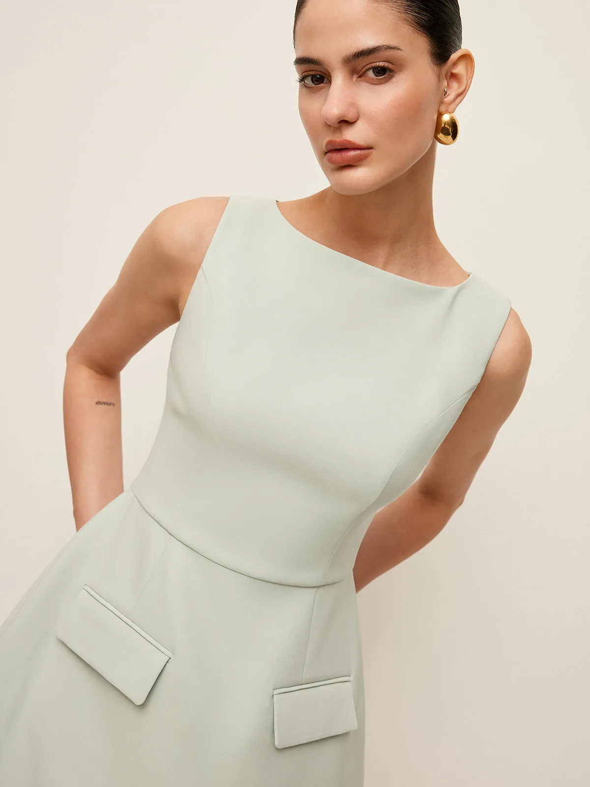 Pocket Detail Sleeveless Dress sold by COMMENSE product image thumbnail 3