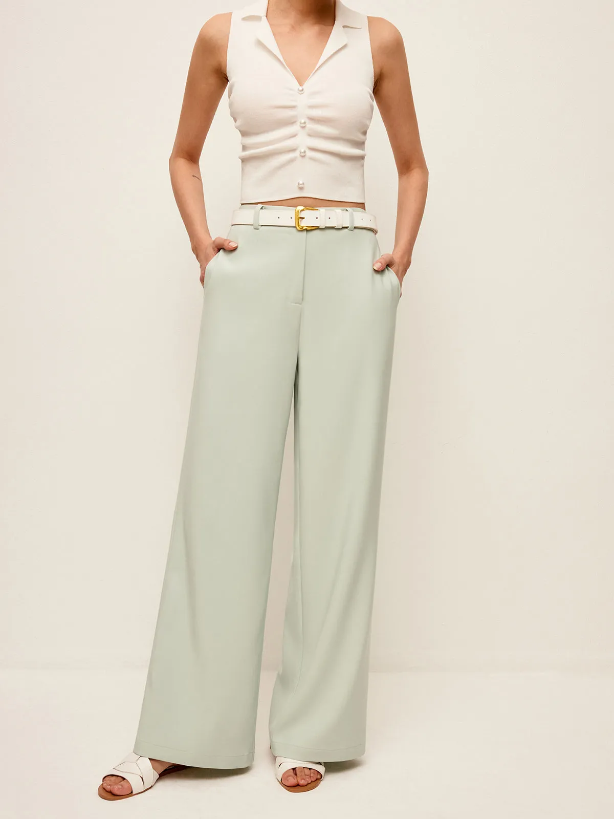 Mid-Waist Wide-Leg Pants Without Belt sold by COMMENSE product image thumbnail 2