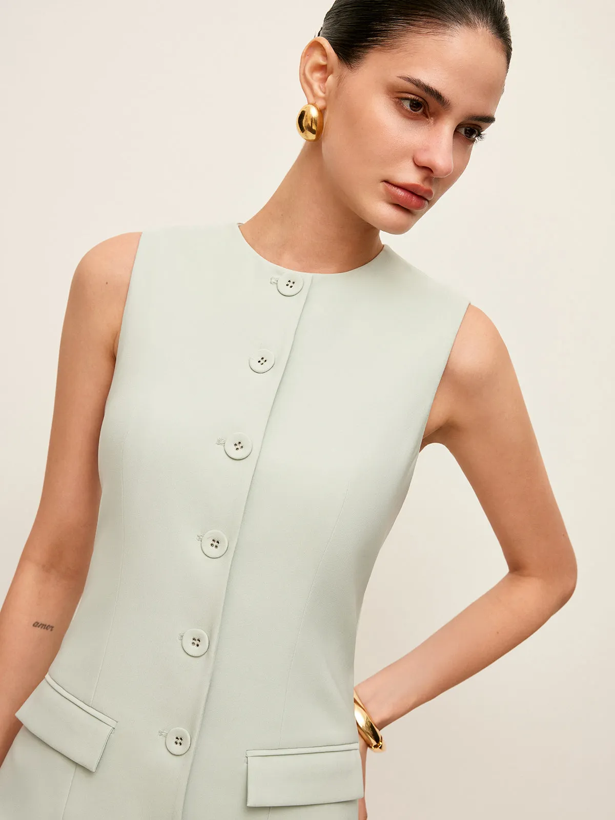Button Front Dress With Pockets sold by COMMENSE product image thumbnail 3