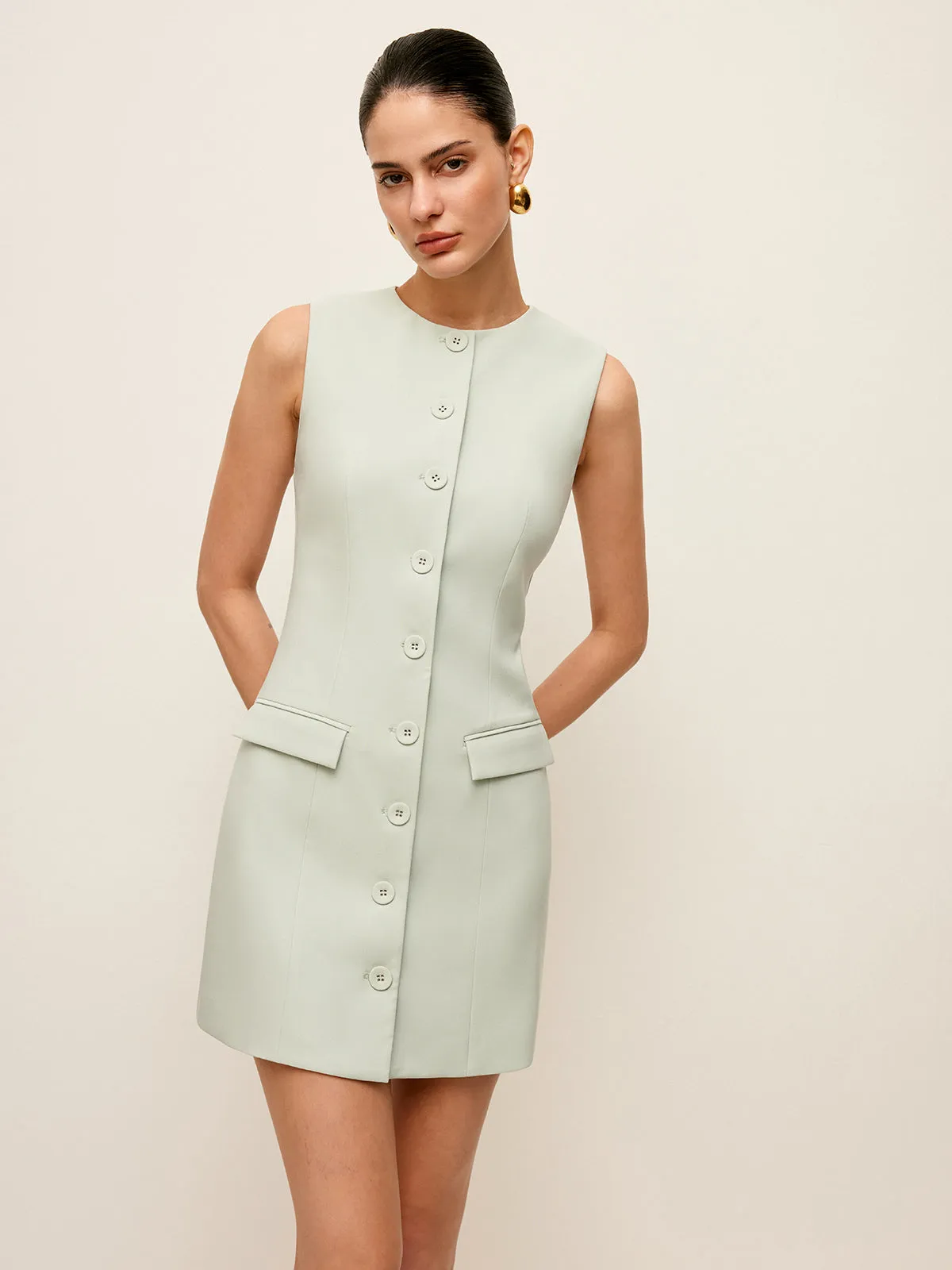 Button Front Dress With Pockets sold by COMMENSE