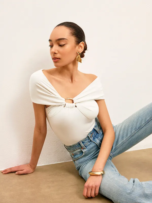 Twist Front Metal Ring Detail Top sold by COMMENSE