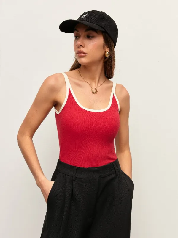 Contrast Trim Ribbed Cami Top sold by COMMENSE