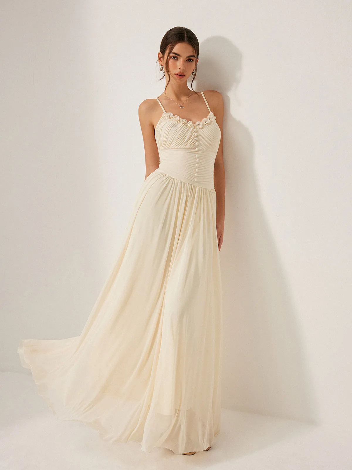 Button-Detail Mesh Panel Dress sold by COMMENSE