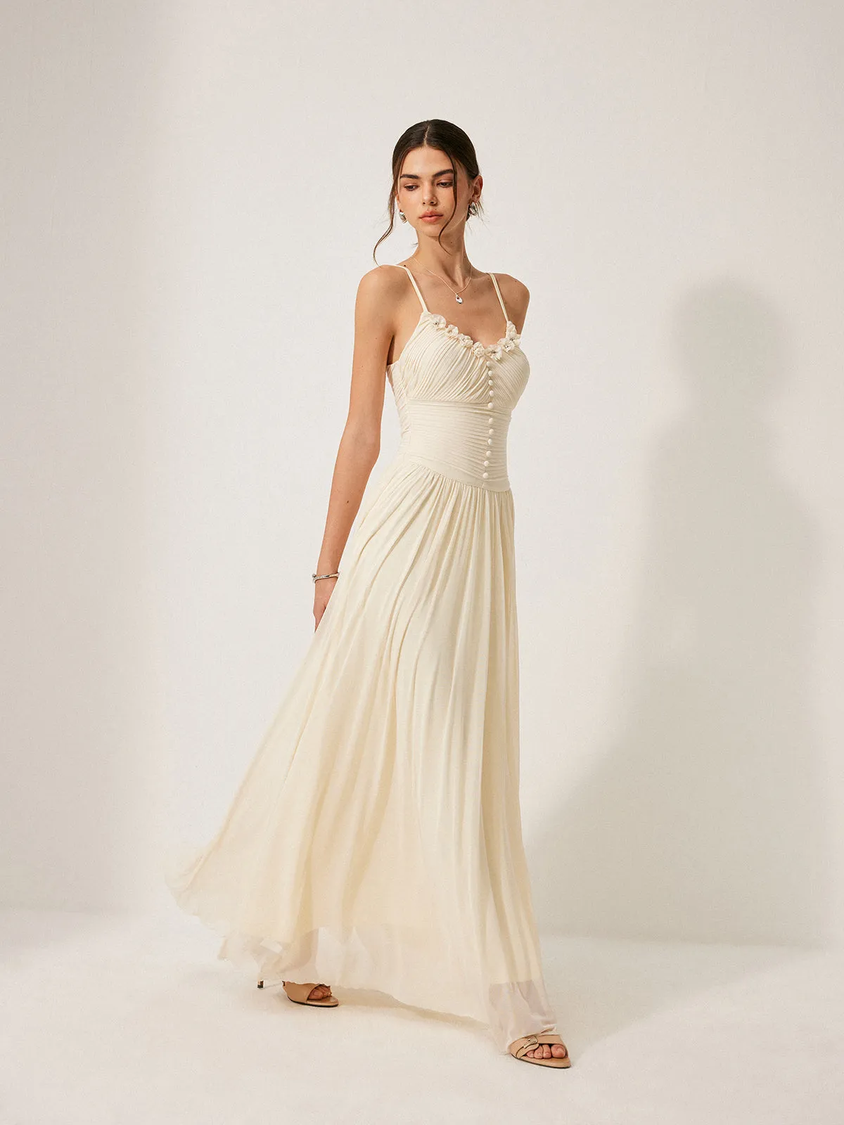 Button-Detail Mesh Panel Dress sold by COMMENSE product image thumbnail 4