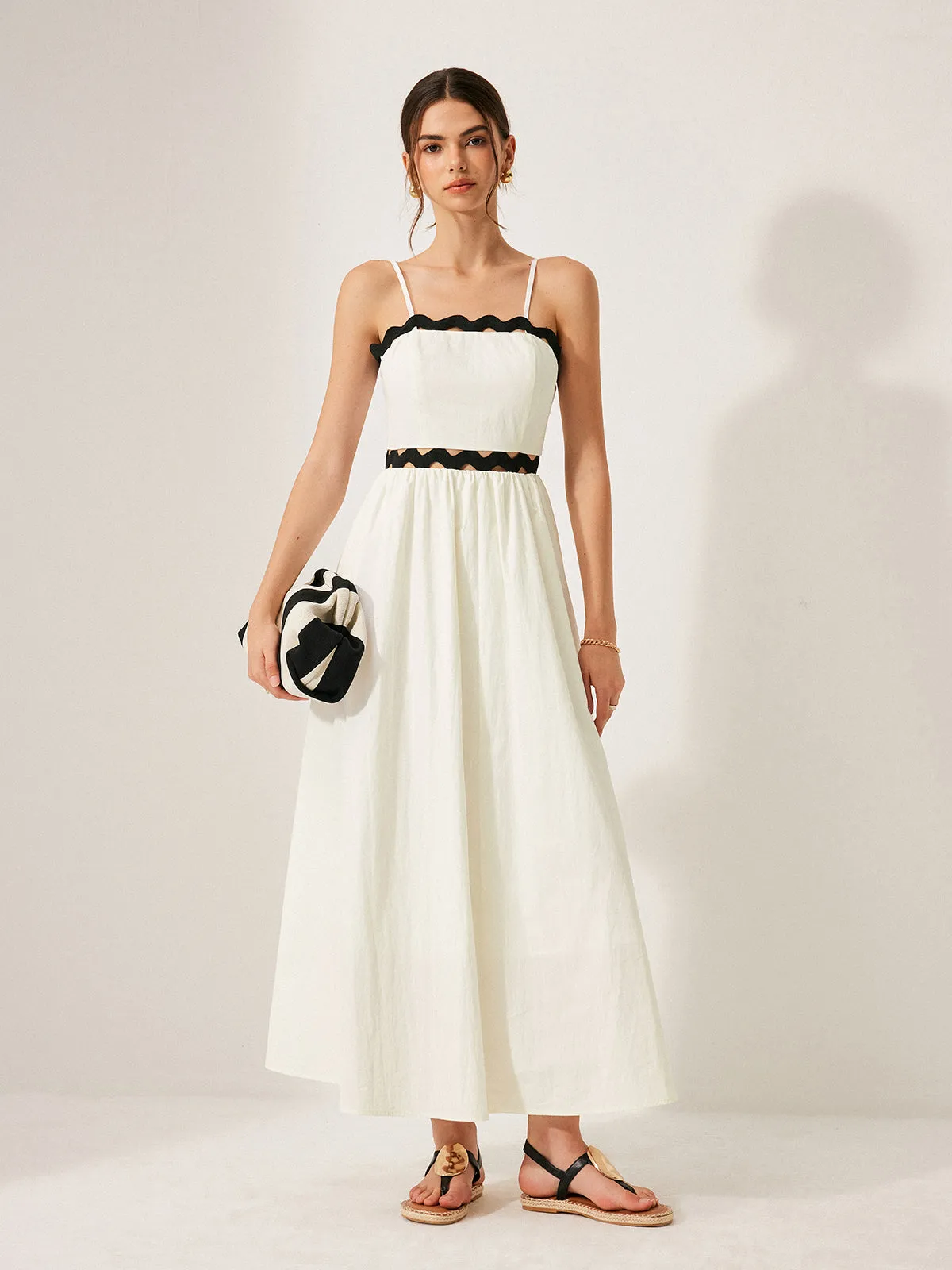 Scalloped Trim Back Tie Dress sold by COMMENSE product image thumbnail 2