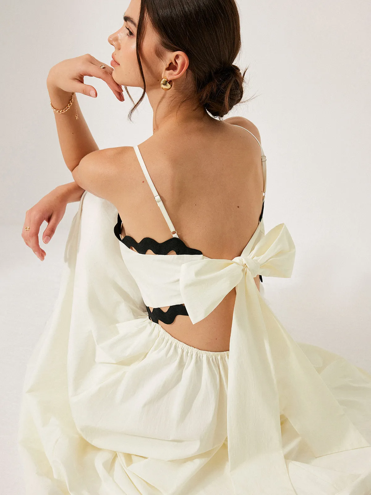 Scalloped Trim Back Tie Dress sold by COMMENSE