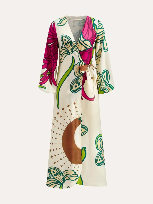 Floral Wrap Dress With Tie Waist sold by COMMENSE