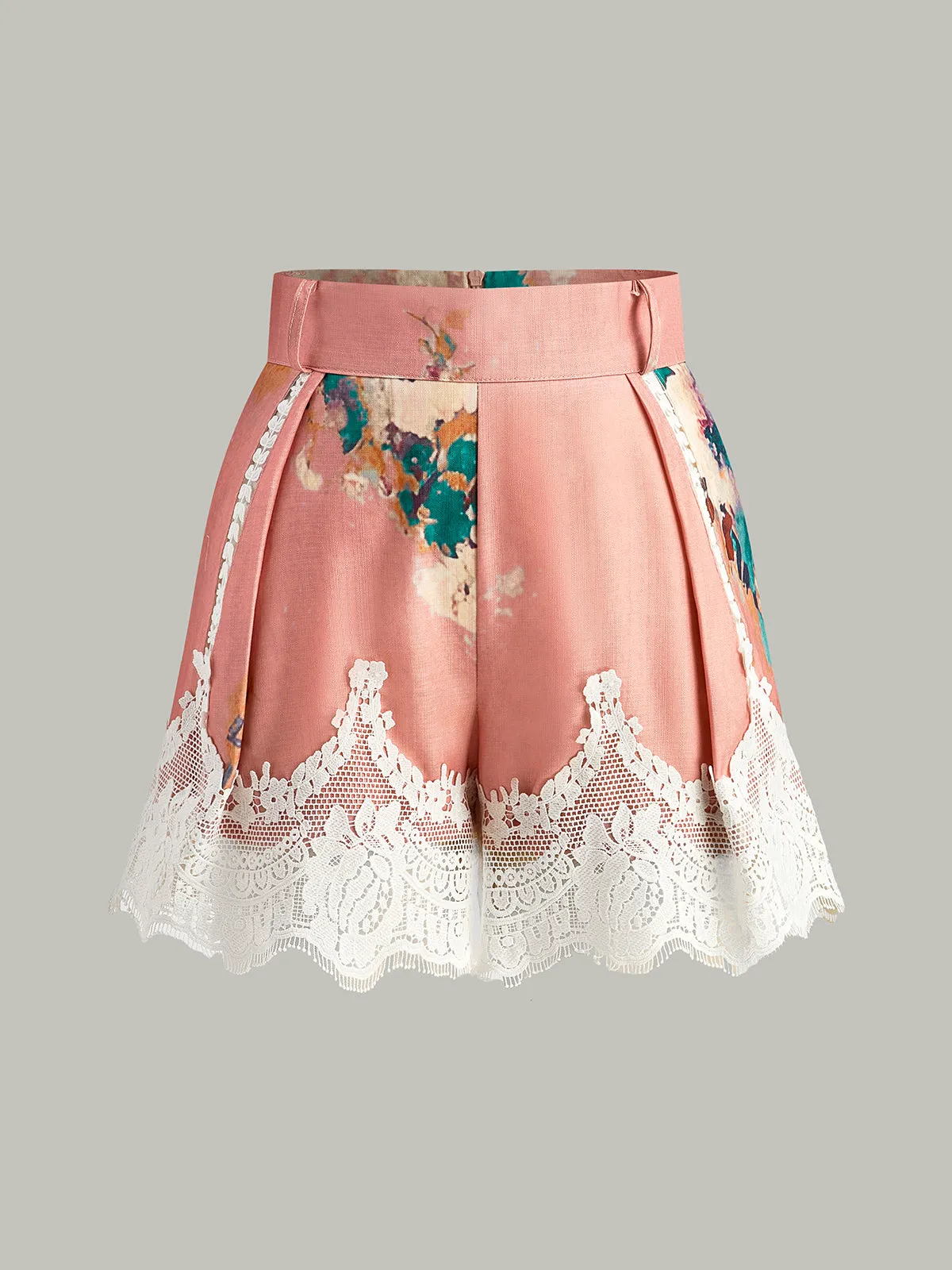 Lace Detail Floral Print Belted Shorts Set sold by COMMENSE product image thumbnail 3