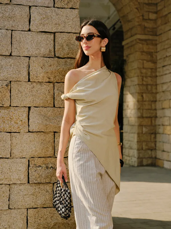 Cotton & Linen Asymmetrical Blouse sold by COMMENSE