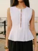 Cotton & Linen Pleated Back Tie Top sold by COMMENSE