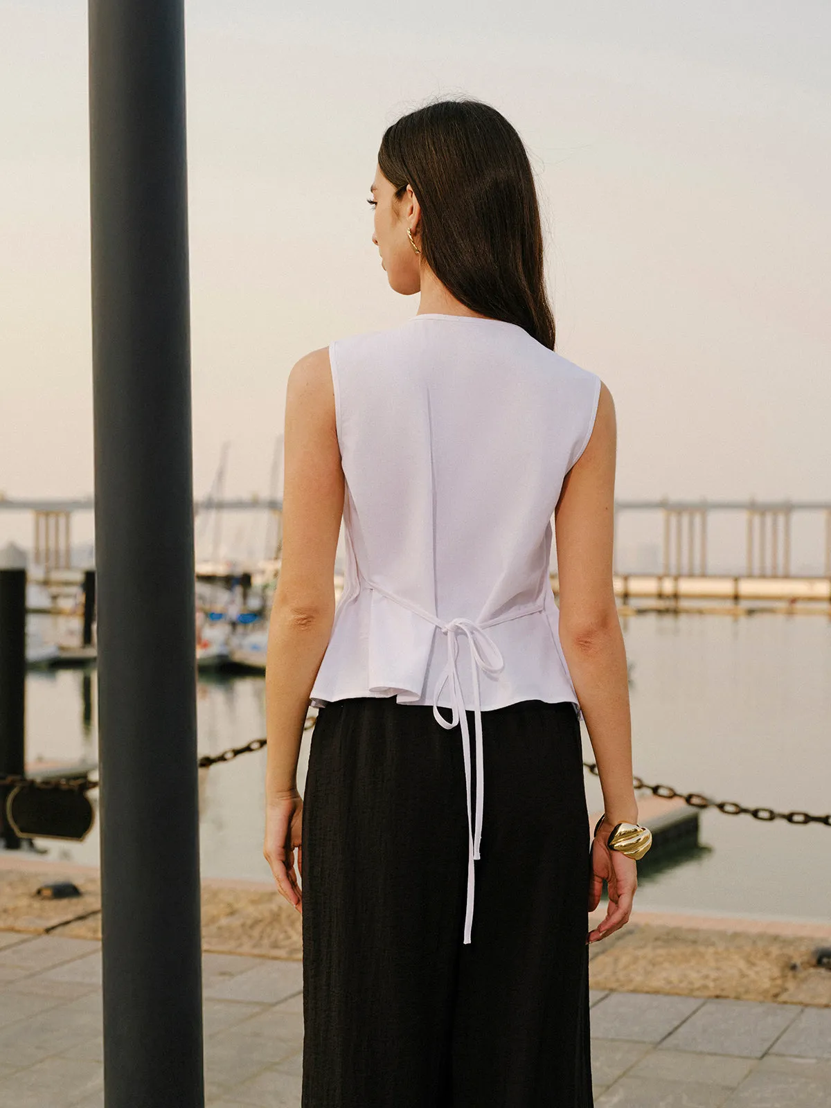 Cotton & Linen Pleated Back Tie Top sold by COMMENSE product image thumbnail 2