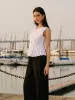 Cotton & Linen Pleated Back Tie Top sold by COMMENSE