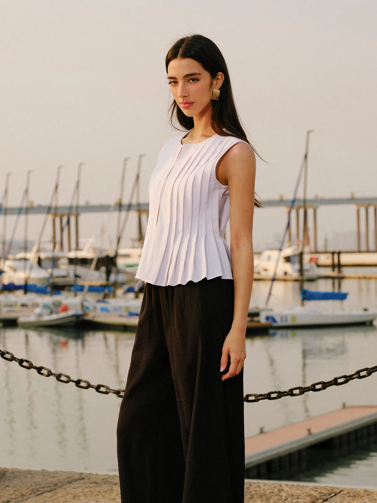 Cotton & Linen Pleated Back Tie Top sold by COMMENSE product image thumbnail 5