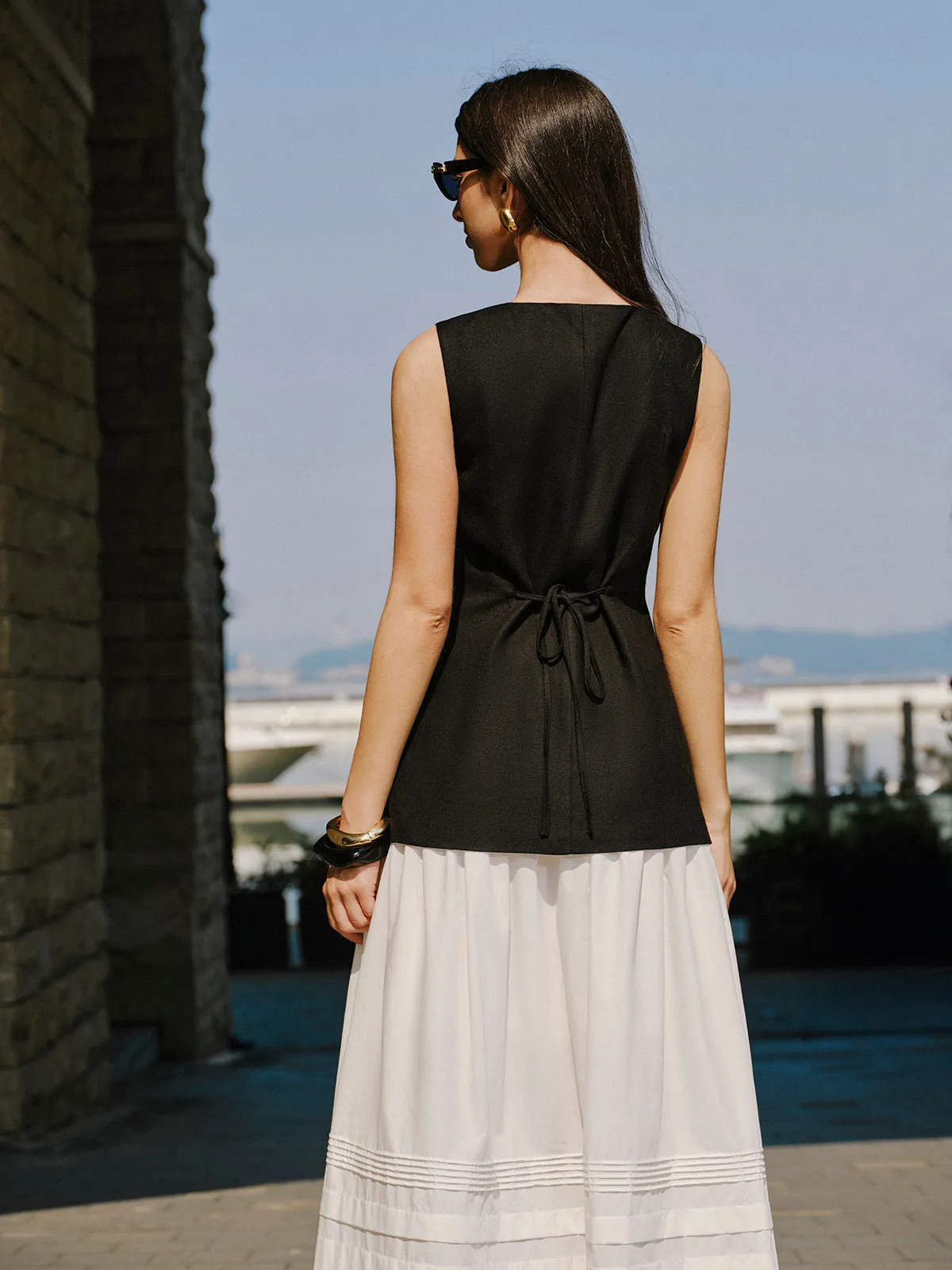 Linen Blend Button-Detail Vest sold by COMMENSE product image thumbnail 3