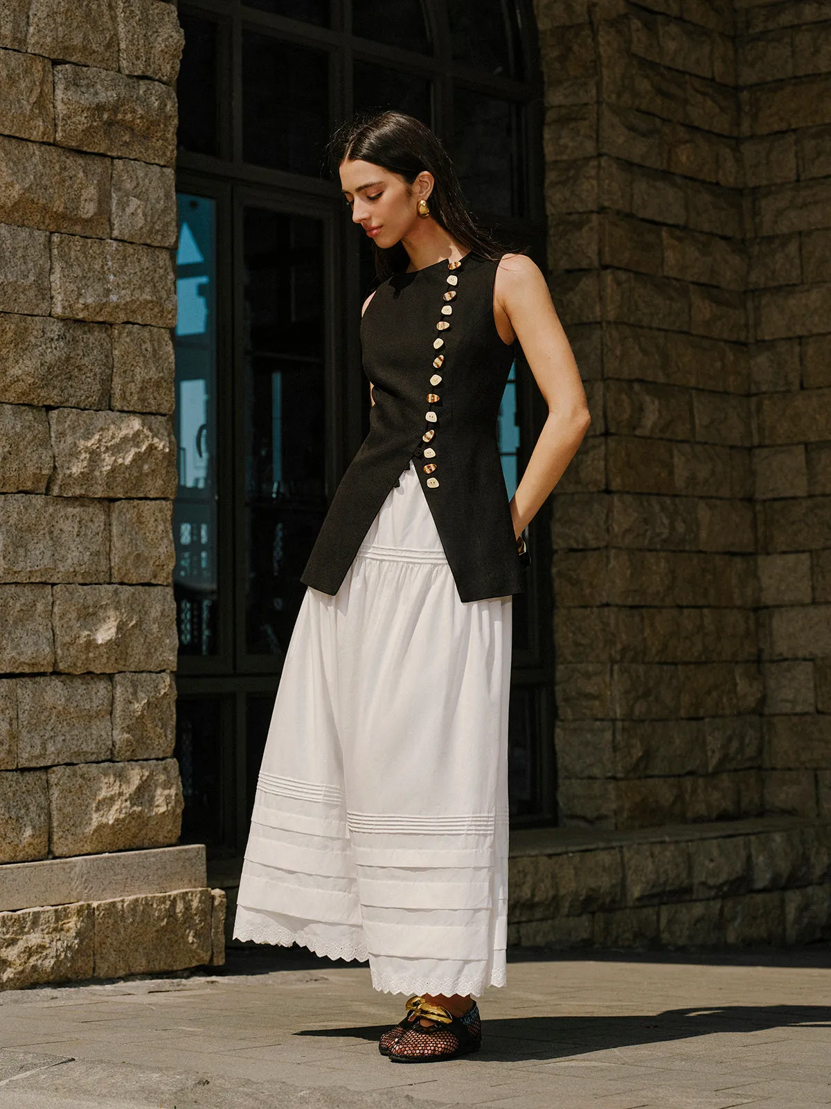 Linen Blend Button-Detail Vest sold by COMMENSE product image thumbnail 5