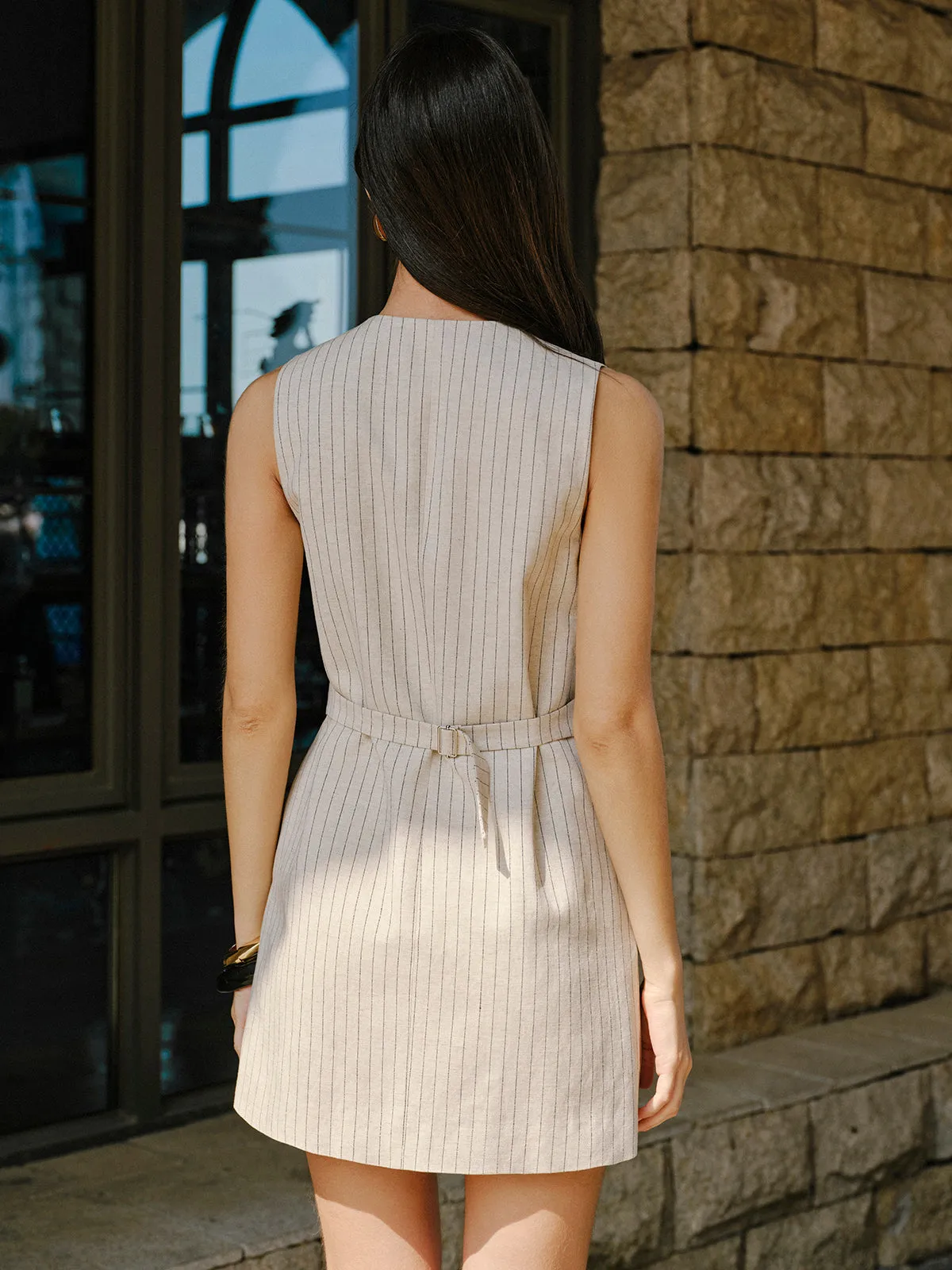 Linen Blend Button-Front Dress With Pockets sold by COMMENSE product image thumbnail 4