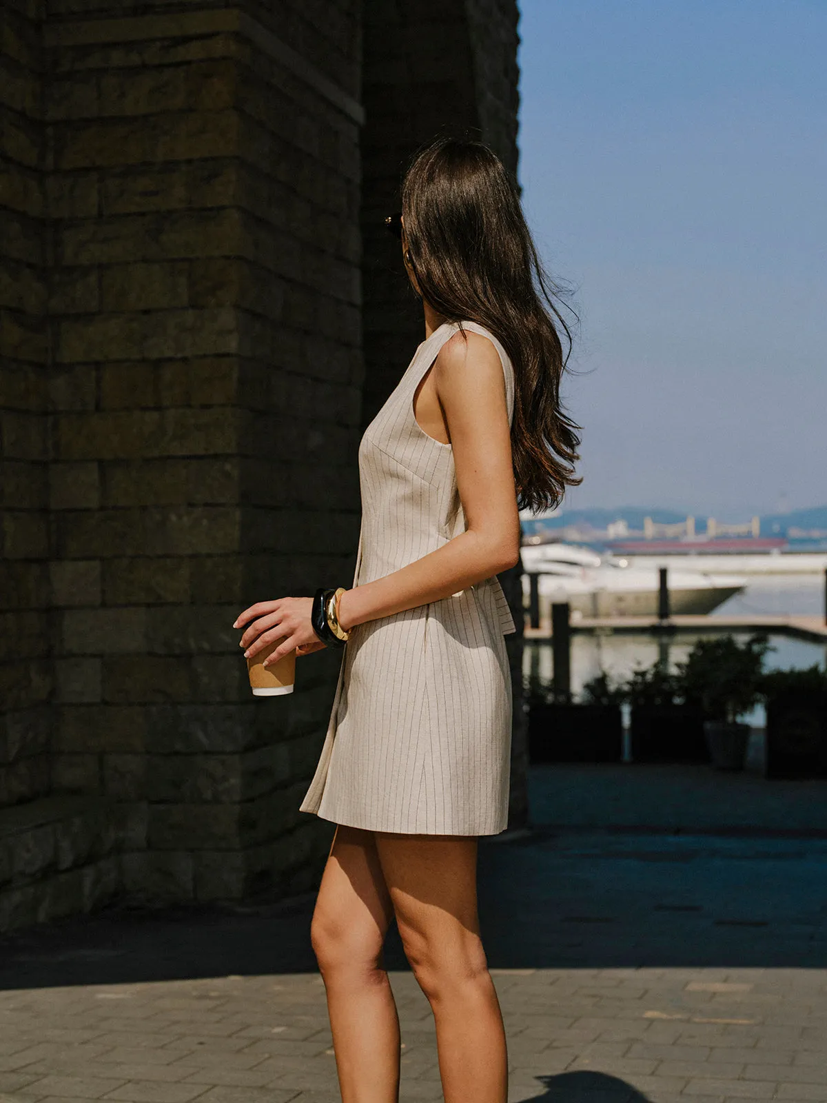 Linen Blend Button-Front Dress With Pockets sold by COMMENSE product image thumbnail 3