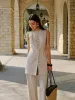 Linen Blend Button-Front Dress With Pockets sold by COMMENSE