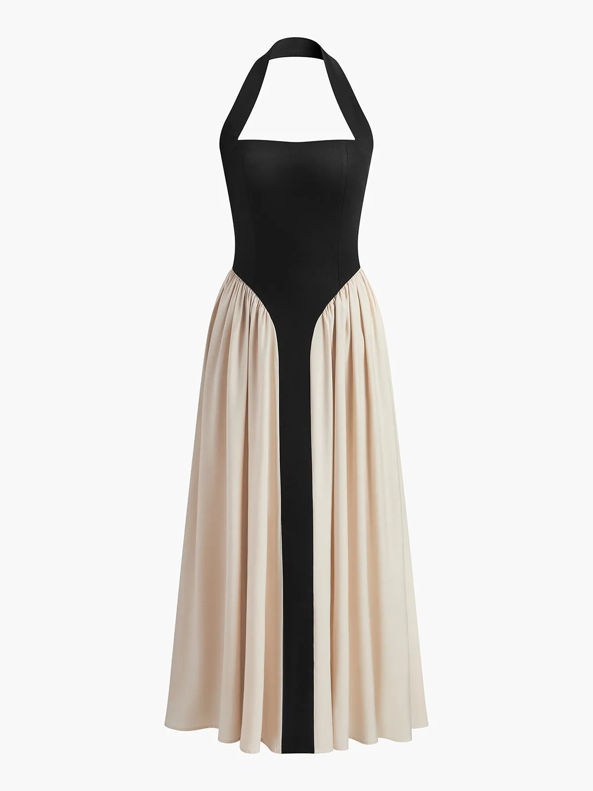 Color Block Halter Neck Linen Blend Dress sold by COMMENSE product image thumbnail 2