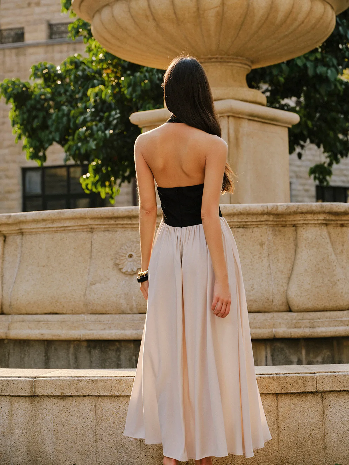 Color Block Halter Neck Linen Blend Dress sold by COMMENSE product image thumbnail 5