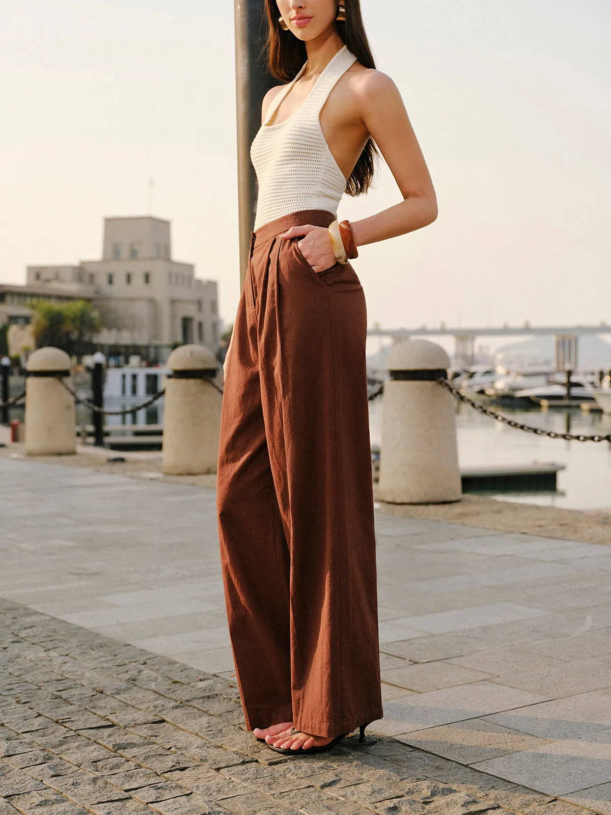 Cotton & Linen Mid-Waist Pants sold by COMMENSE product image thumbnail 5