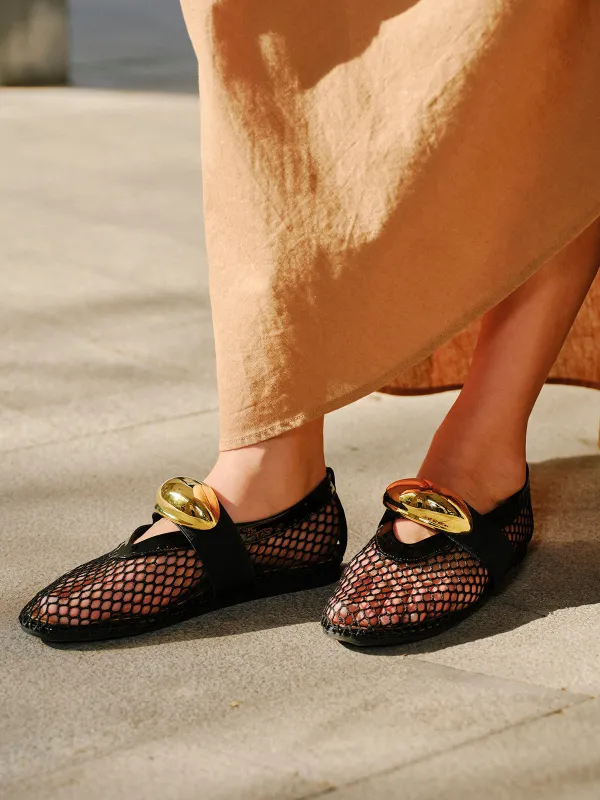 Mesh Design Shoes With Golden Accent sold by COMMENSE