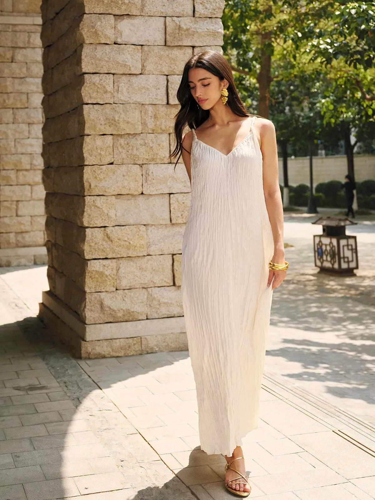 Satin V-Neck Cami Dress sold by COMMENSE product image thumbnail 5