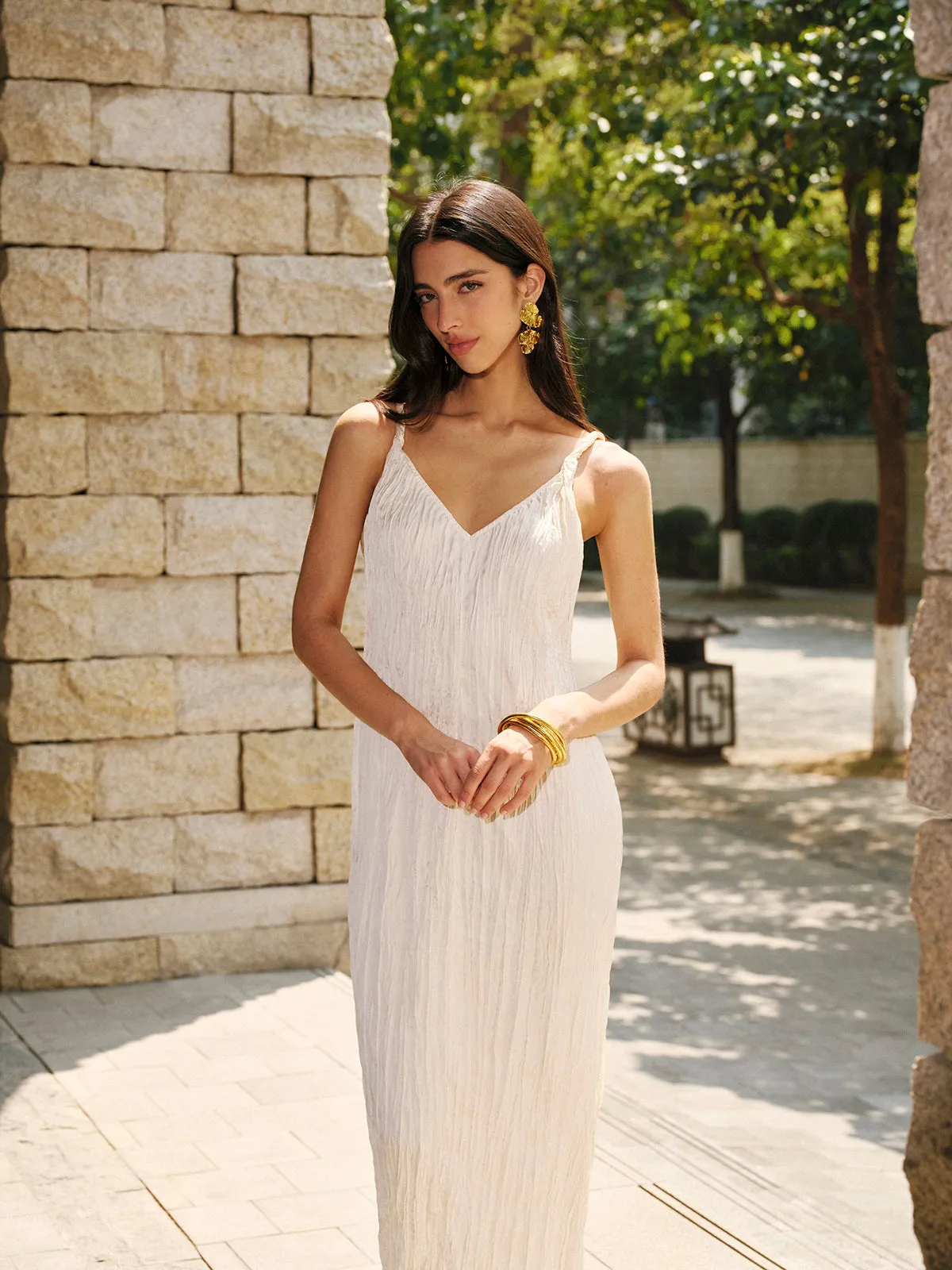 Satin V-Neck Cami Dress sold by COMMENSE product image thumbnail 2