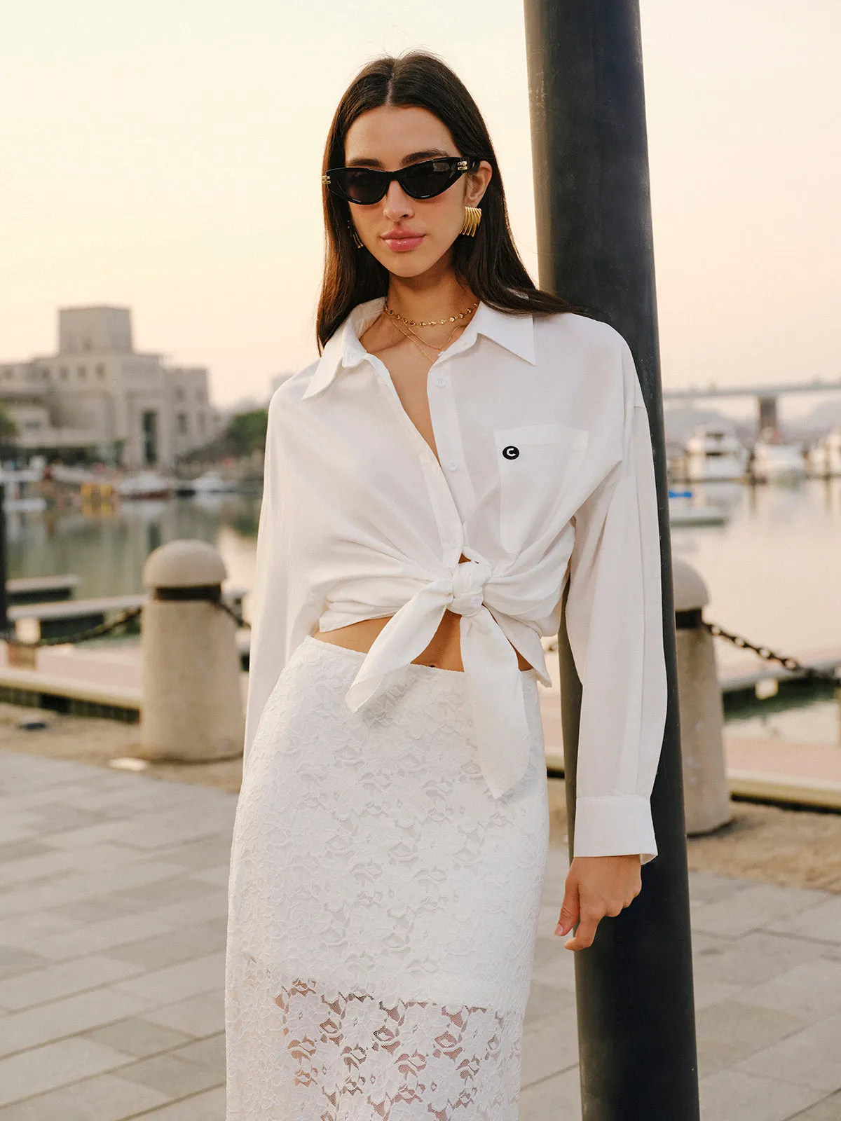 Cotton Blend Tied Front Shirt sold by COMMENSE