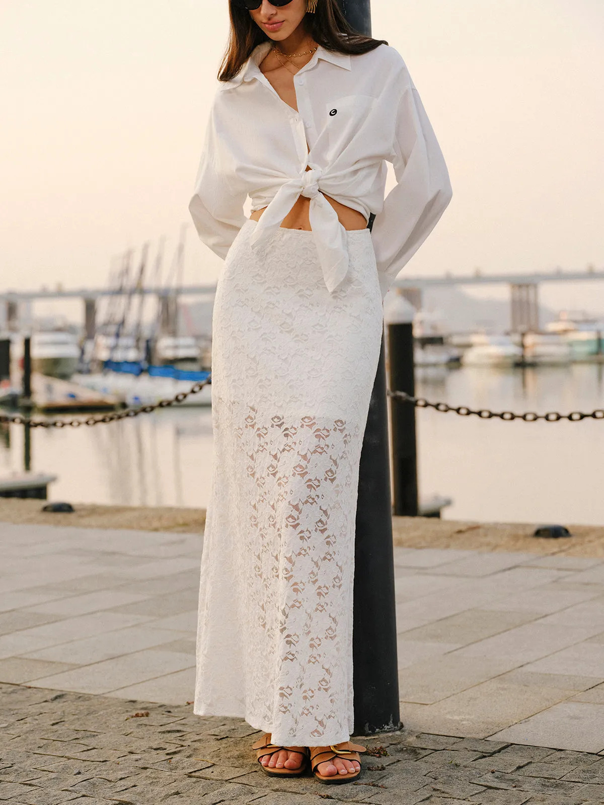 Semi-Sheer Lace Skirt sold by COMMENSE