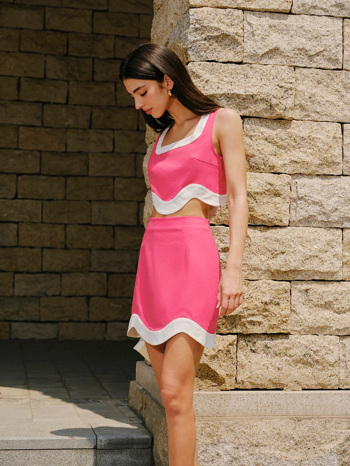 Color Block Trim Cotton & Linen Skirt Set sold by COMMENSE product image thumbnail 4