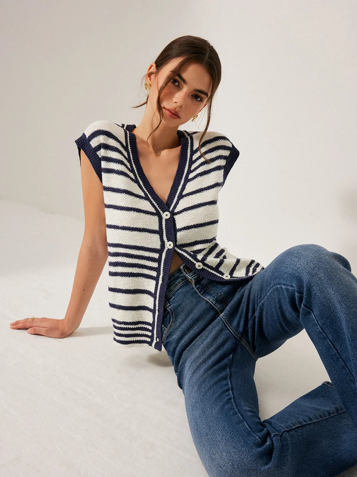 Striped Knit Cardigan sold by COMMENSE