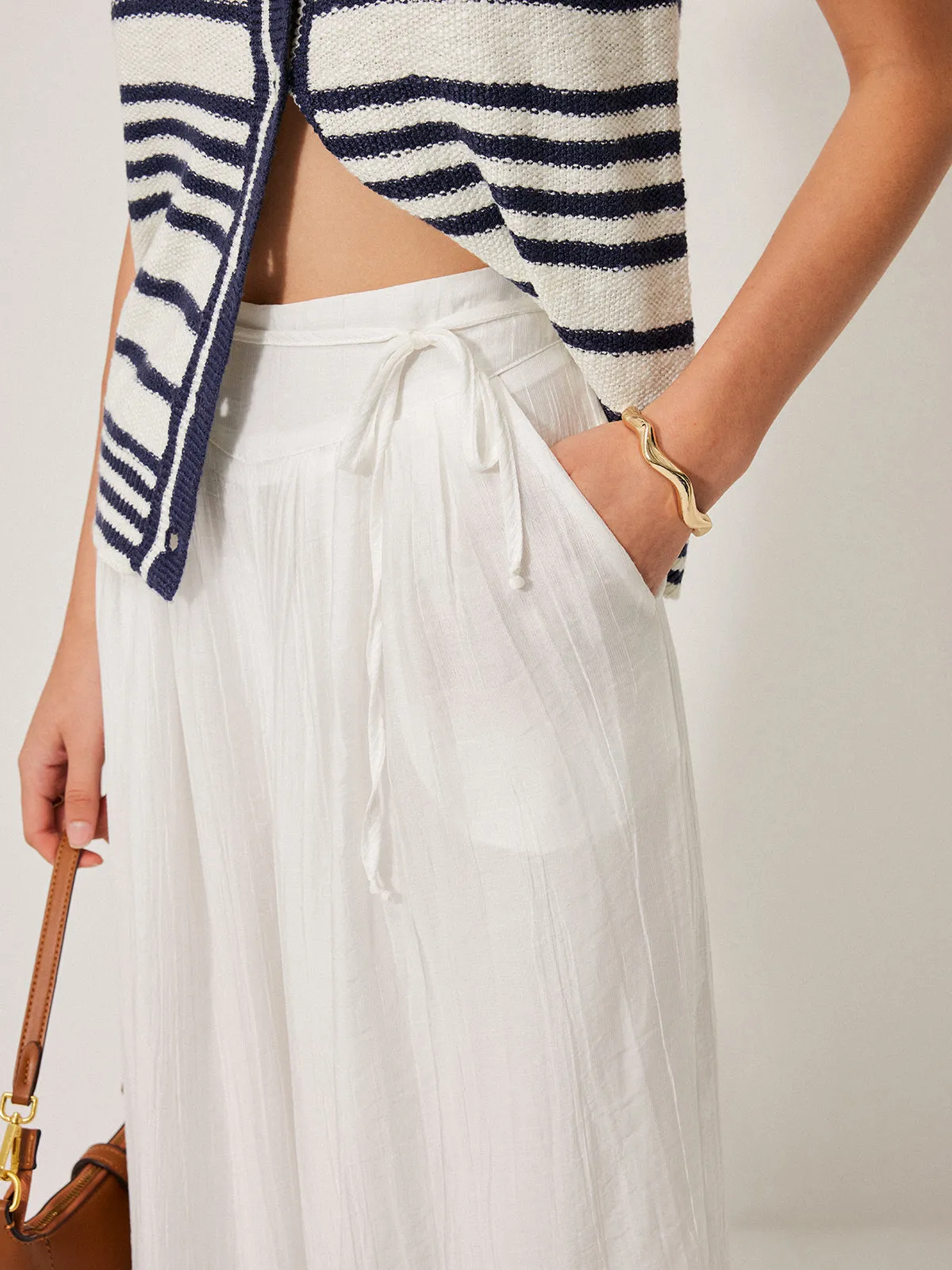 Mid-Waist Pocket Detail Tie Pants sold by COMMENSE product image thumbnail 4