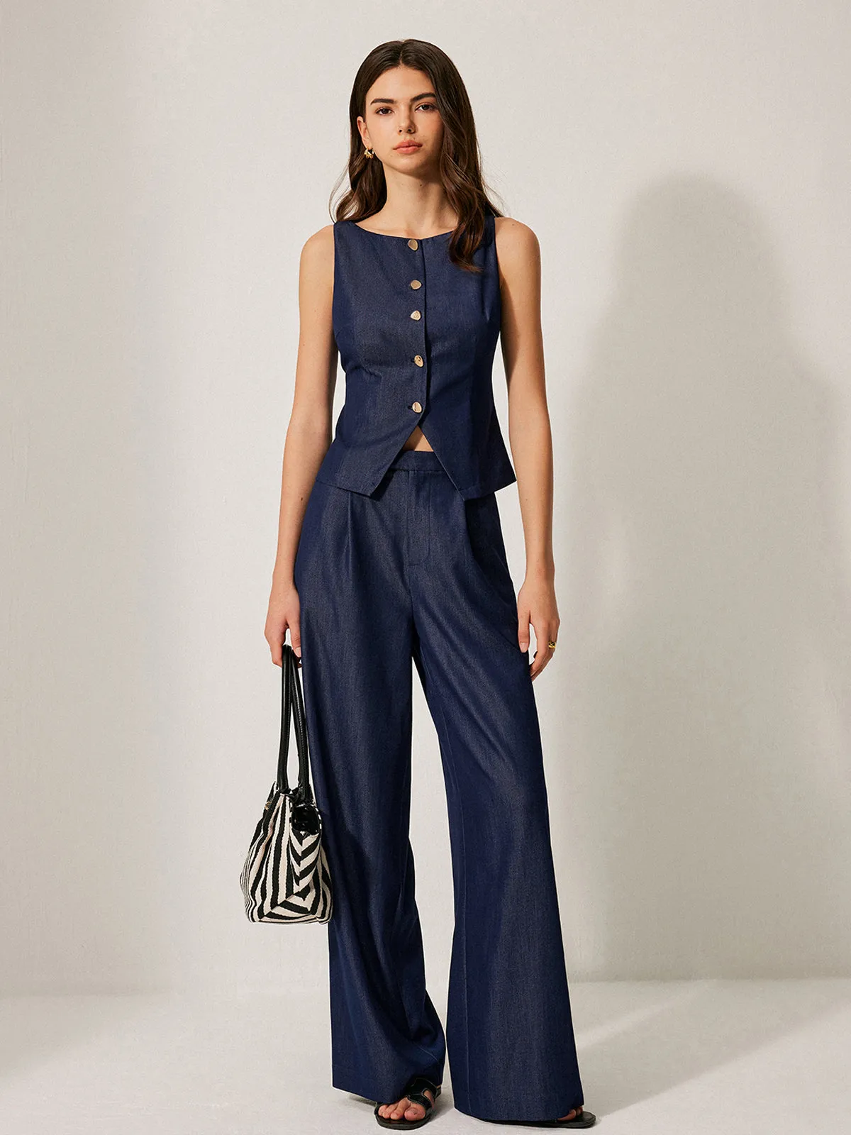 Mid-Waist Pocket Detail Pants sold by COMMENSE