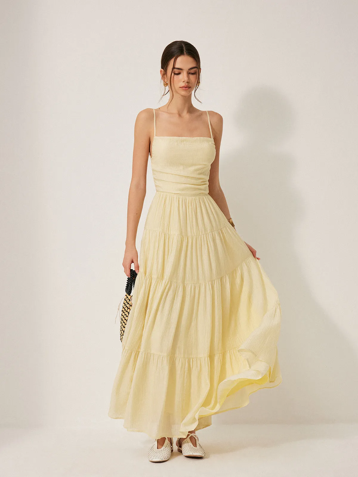 Pleated Backless Tiered Cami Dress sold by COMMENSE product image thumbnail 3