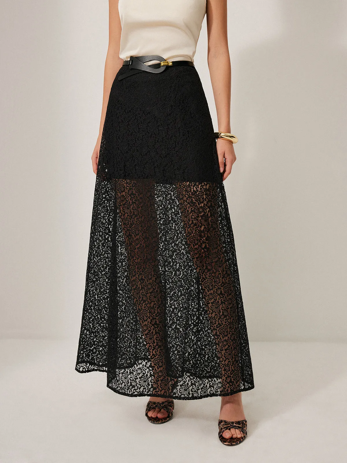 Semi-Sheer Lace Skirt Without Belt sold by COMMENSE
