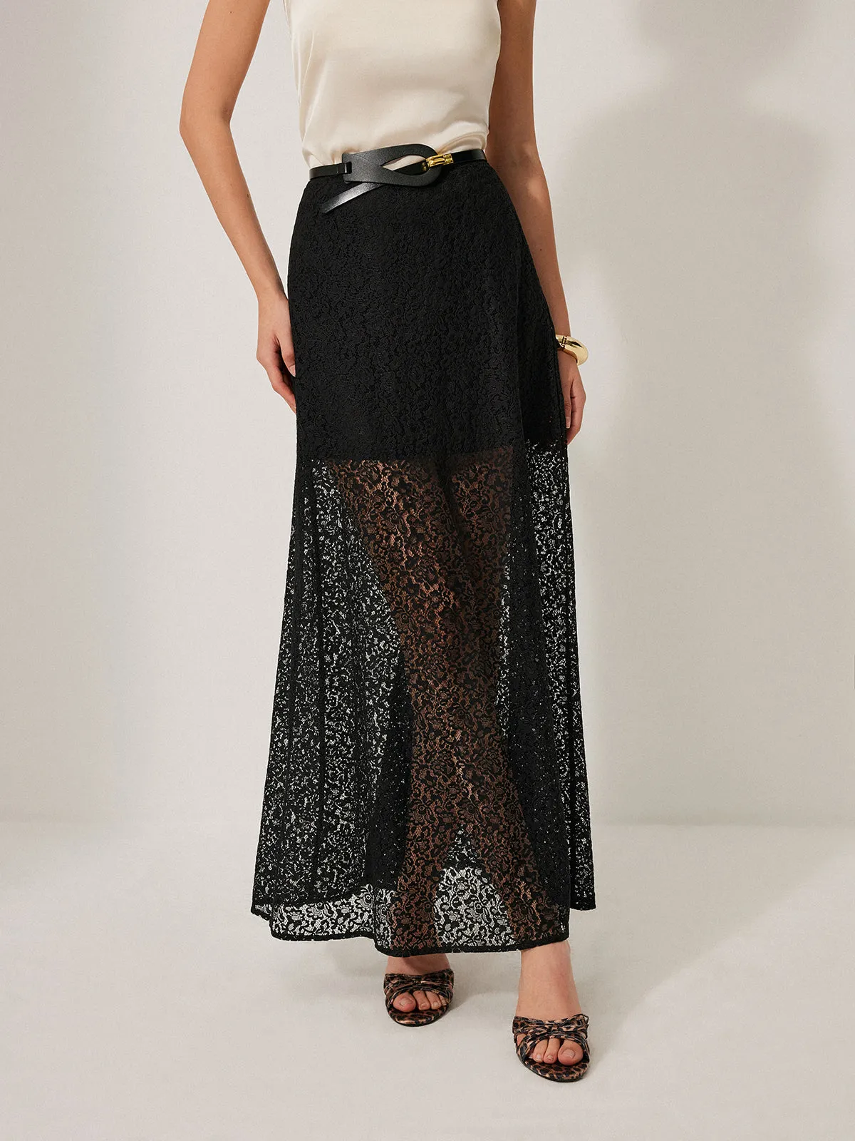Semi-Sheer Lace Skirt Without Belt sold by COMMENSE product image thumbnail 3