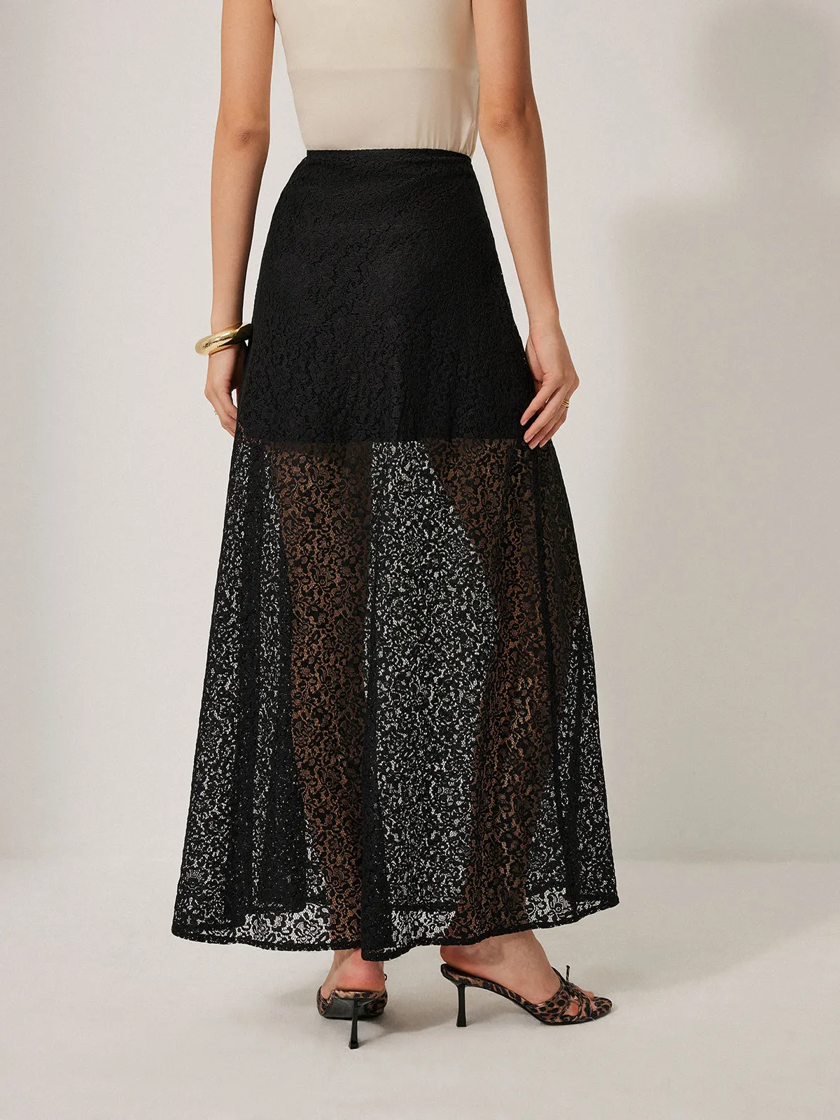 Semi-Sheer Lace Skirt Without Belt sold by COMMENSE product image thumbnail 4