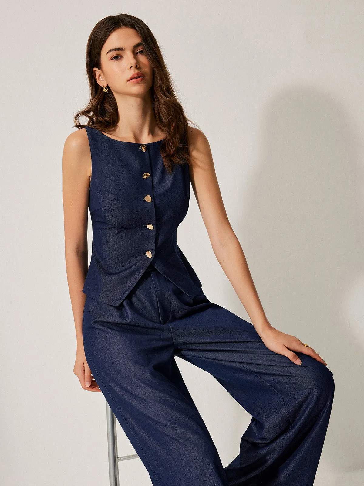 Button-Front Sleeveless Vest sold by COMMENSE